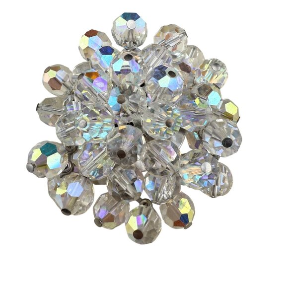 Vintage Clear Aurora Borealis Glass Crystal Cluster Brooch Pin Silver Tone Jewel - Picture 1 of 6